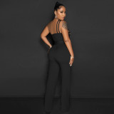 Fashion solid color Slim fit one shoulder wide leg jumpsuit