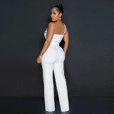 Fashion solid color Slim fit one shoulder wide leg jumpsuit