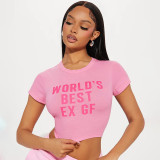Summer round neck pullover short sleeve letter print crop top T-shirt