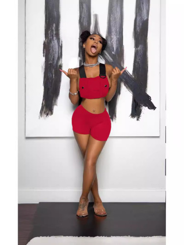 Summer vest shorts solid color elastic sexy nightclub  two-piece suit