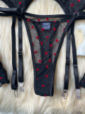4-piece sexy women's underwear set suspender bra + thong + 2 leg socks