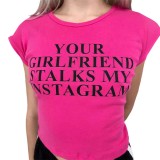 Summer round neck pullover short sleeve letter print crop top T-shirt