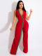 Summer deep v slim simple jumpsuit with belt