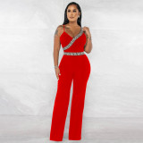Summer solid color sexy slim fit one-piece suspender jumpsuit