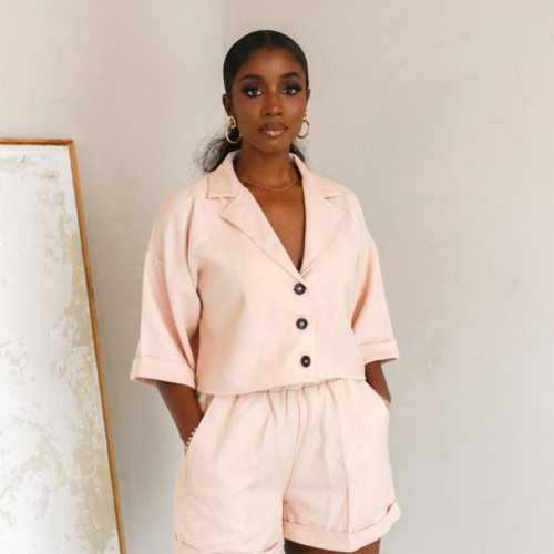 Summer single breasted short sleeve shirt high waist shorts suit