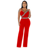 Summer solid color sexy slim fit one-piece suspender jumpsuit