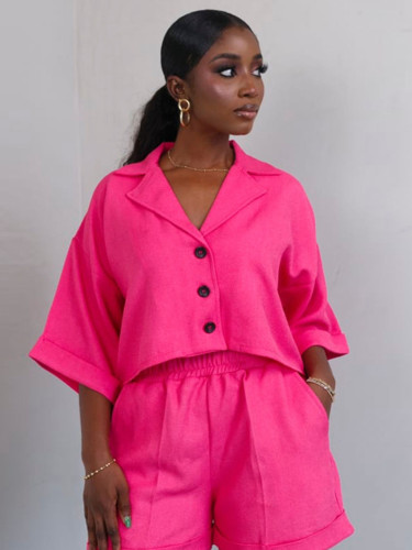 Summer single breasted short sleeve shirt high waist shorts suit