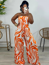 Summer Fashion Printed Strapless Wide Leg Jumpsuit