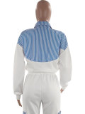 Autumn striped color matching long-sleeved shirt trousers suit