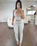 Summer leisure sports tight zipper top trousers set