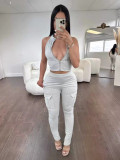 Summer leisure sports tight zipper top trousers set