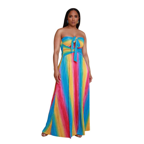 Summer sexy multi-wearing swing pleated maxi dress
