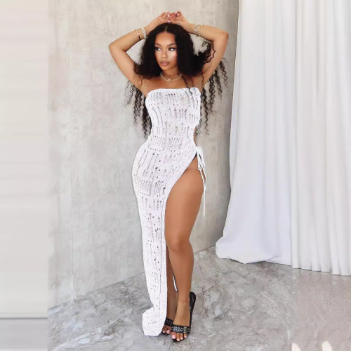 Summer women's fashion tube sleeveless slit slim fit knit dress