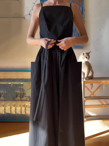 Summer suspenders square neck simple one-piece strappy long dress