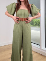 Summer square neck solid color temperament straight jumpsuit