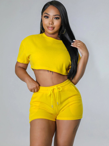 Summer women's fashion sports casual solid color two-piece short set