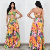 Summer women's tropical clothing printed wide-leg pants two-piece set