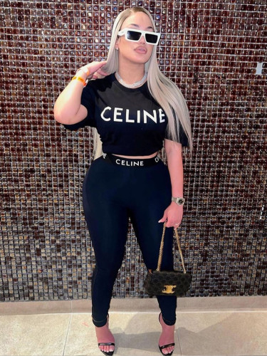 Summer women's casual letter print two-piece pants set