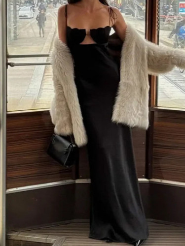 Summer women's solid color sling backless high waist slim fit party long evening dress