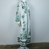 Summer women's printed loose stand collar lantern sleeve long dress