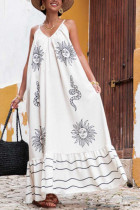 Summer women's holiday style straps print loose maxi dress
