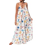 Summer women's holiday style straps print loose maxi dress