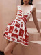 Summer women's holiday style sling positioning printing dress