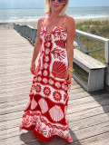 Summer women's holiday style printed straps long maxi dress