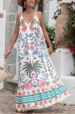 Summer women's holiday style straps print loose maxi dress