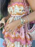Summer women's resort style printed layered halter maxi dress