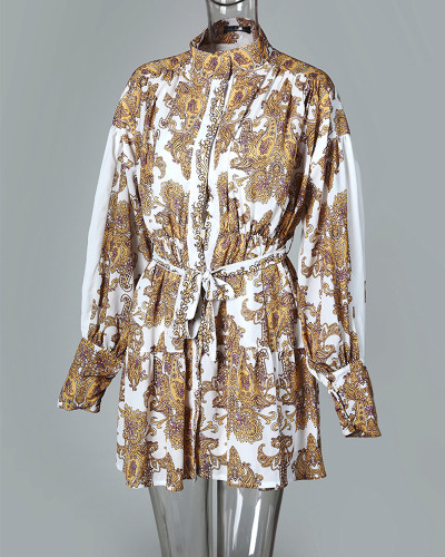 Autumn women's printed short blouse dress