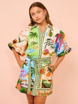 Summer women's casual tropical clothing printed blouse dress