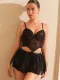 Mesh sexy short skirt detachable steel ring gathering lingerie set