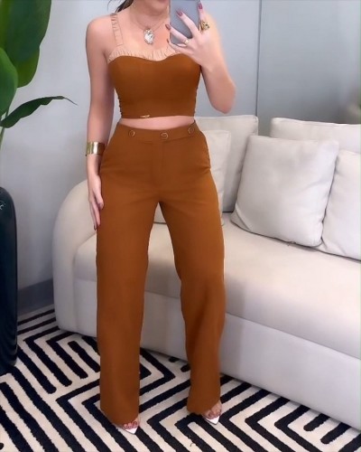 Women's suit summer elegant suspender top and pants two piece set