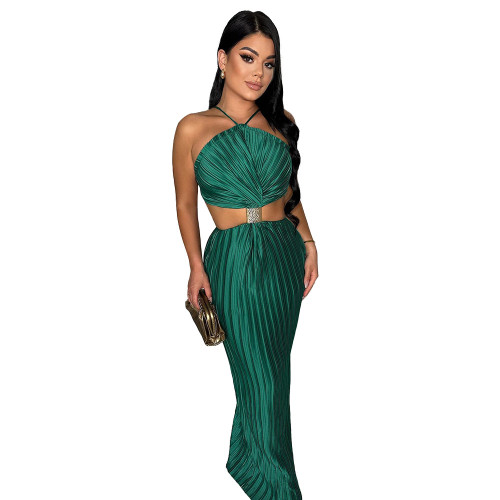 Elegant pleated sexy  back slit evening dress