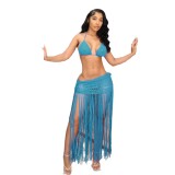 Summer long tassel solid color beach skirt set