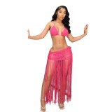 Summer long tassel solid color beach skirt set