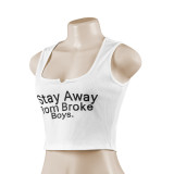 Summer solid color letter print sleeveless short slim fit vest women's top