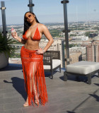 Summer long tassel solid color beach skirt set