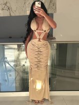 Summer sexy hollow out lace-up high waist slim long party dress