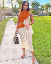 Summer Sexy Sleeveless Knitted Colorblock Dress
