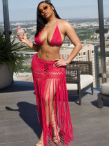 Summer long tassel solid color beach skirt set