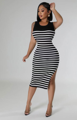 Summer sleeveless slim fit fashionable striped dress