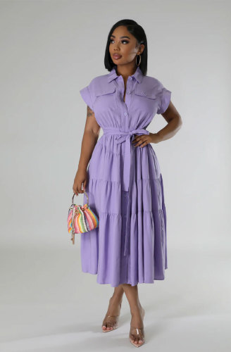 Summer short sleeves long casual blouse dress