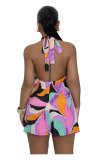 Summer Halter Neck Backless Casual Shorts Rompers Jumpsuit