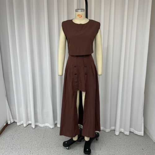 Summer ladies suits casual solid color two piece skirt set