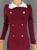 Double-breasted slit long sleeves midi dress