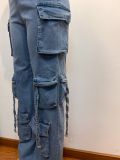 Strapless Multi-Pocket Cargo Jeans Jumpsuit