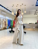 Fashion solid color sleeveless straps women's jumpsuit