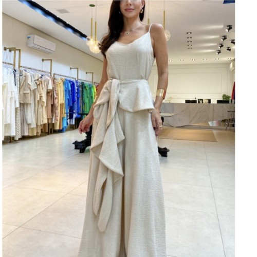 Fashion solid color sleeveless straps women's jumpsuit